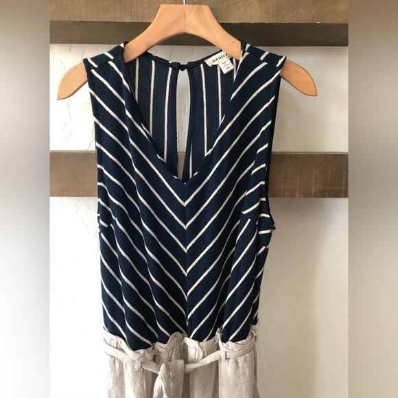 Monteau|Linen blend belted wide leg jumpsuit in Ivory & Stripes•Nautical Beachy - Picture 7 of 16